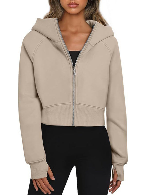 Hooded Zipper Short Casual Sweatshirt