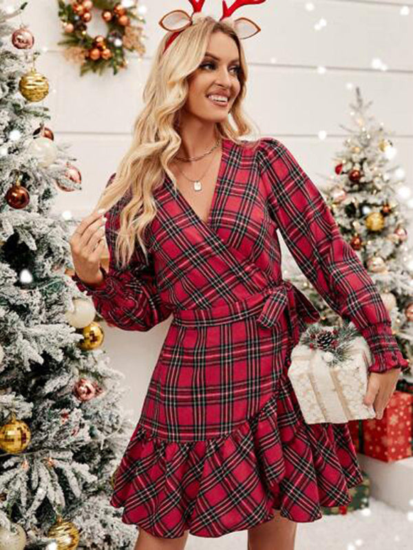 New Christmas Plaid Mini Dress