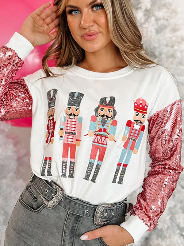 Women's Round-Neck Sequined Christmas Sweatshirt