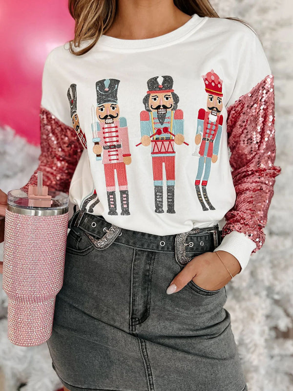 Women's Round-Neck Sequined Christmas Sweatshirt