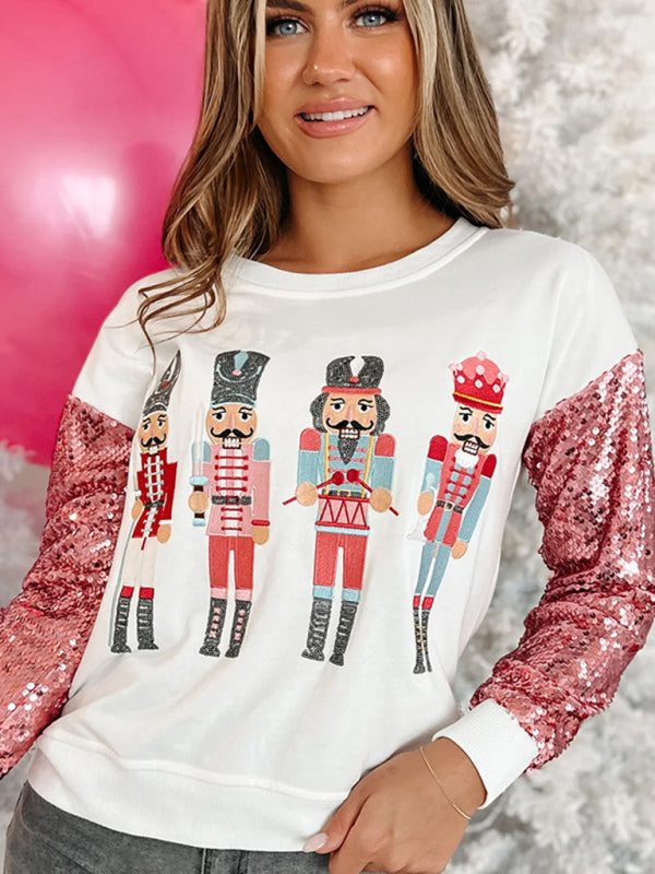 Women's Round-Neck Sequined Christmas Sweatshirt