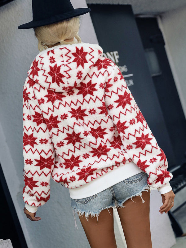 Women's Christmas Loose Hooded Zipper Cardigan