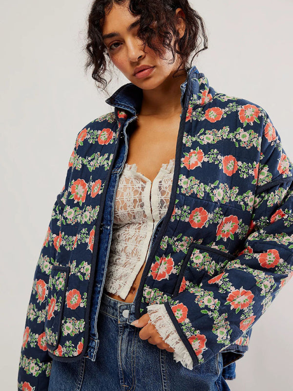 Women's Casual Loose Printed Quilted Jacket