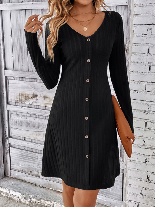 Button Long-Sleeve Dress