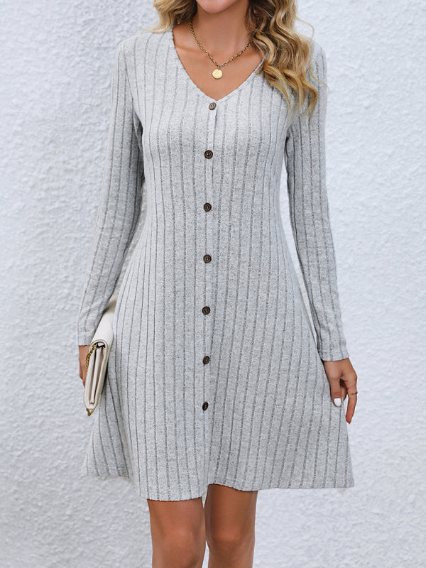 Button Long-Sleeve Dress