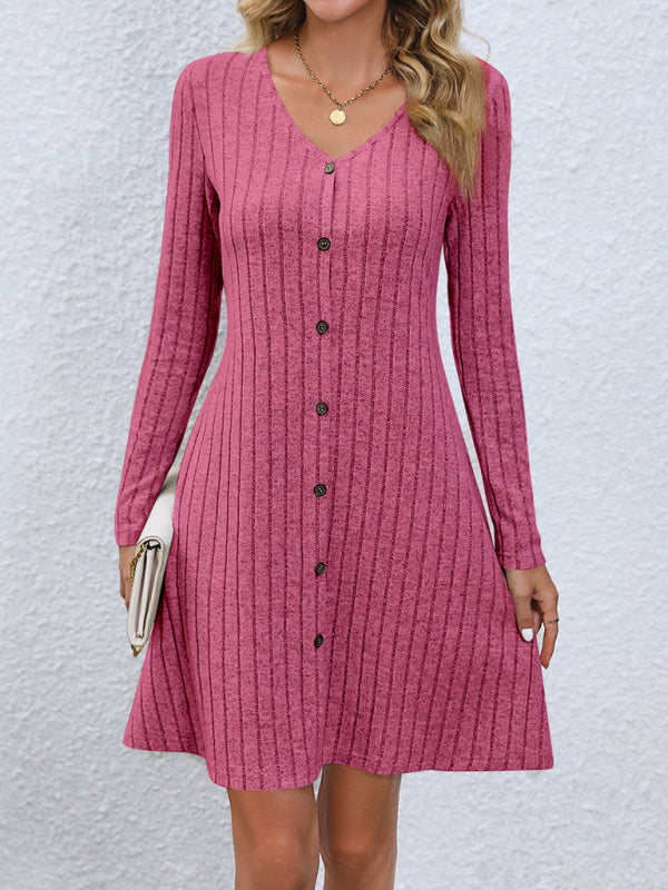 Button Long-Sleeve Dress