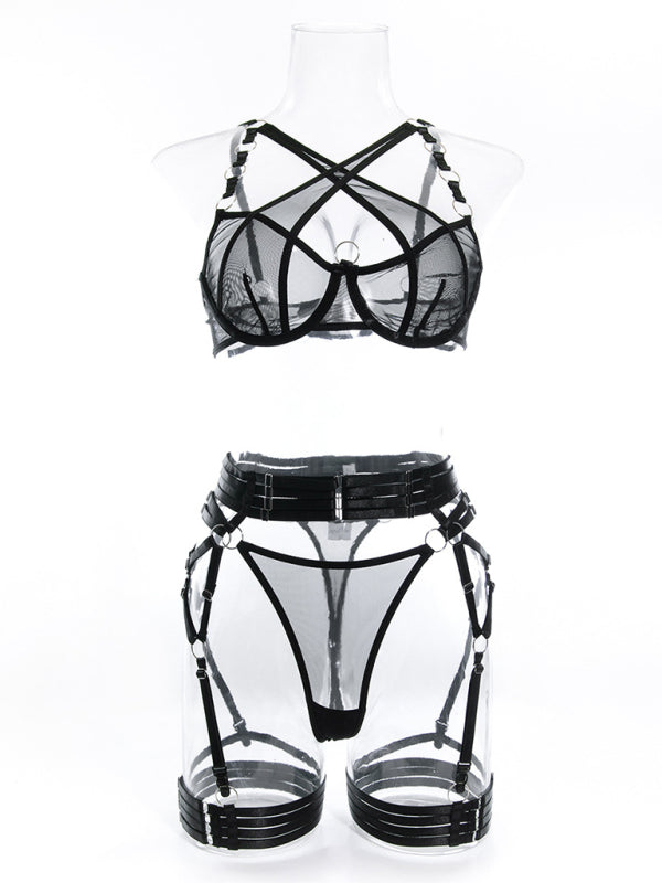 Hollow Backless Woven Lingerie Set