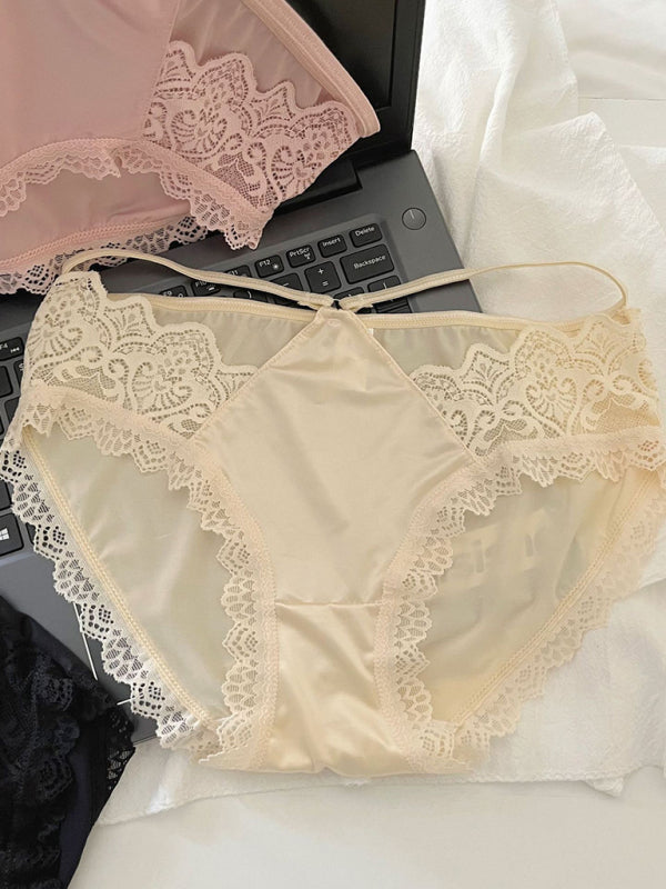 Lace Trim Self-Design Panties