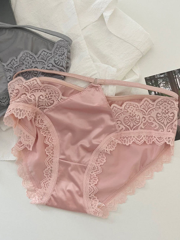 Lace Trim Self-Design Panties