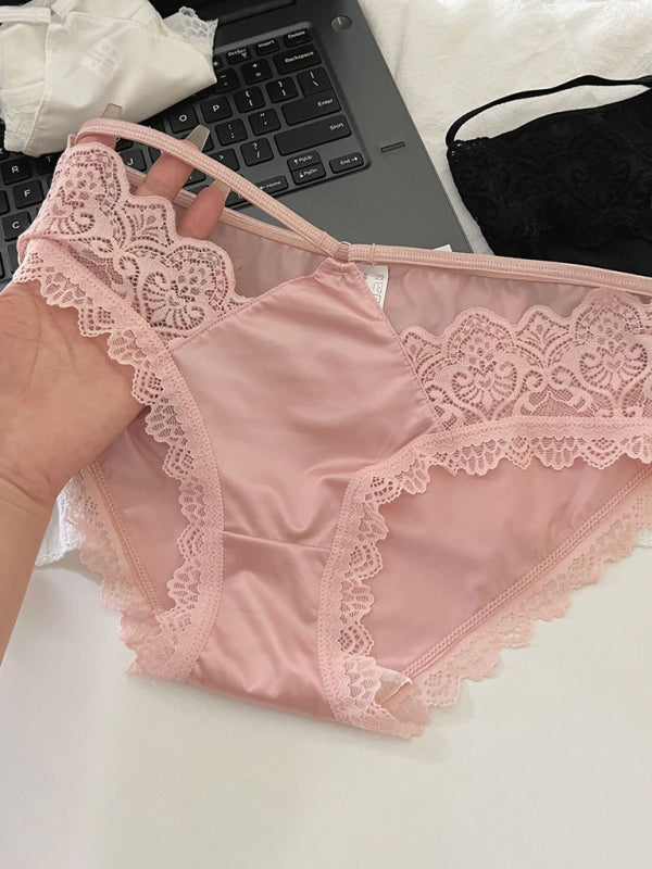 Lace Trim Self-Design Panties