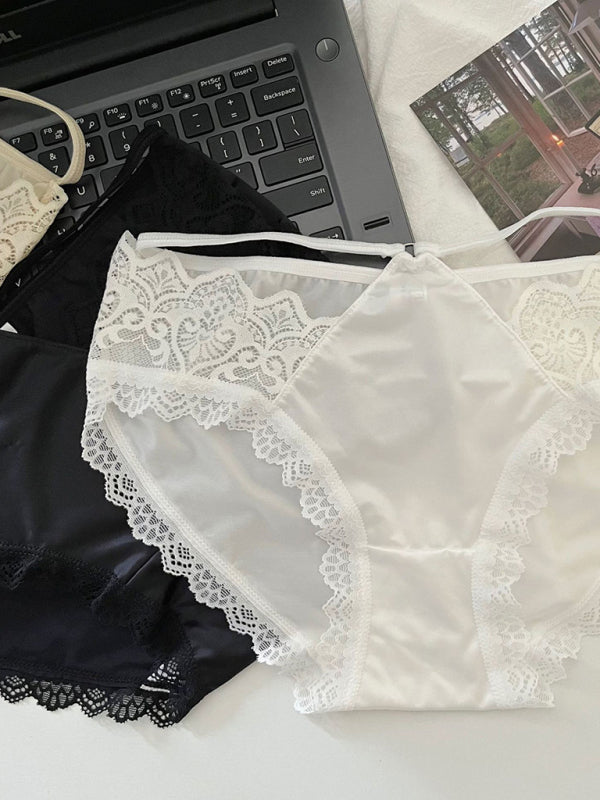 Lace Trim Self-Design Panties