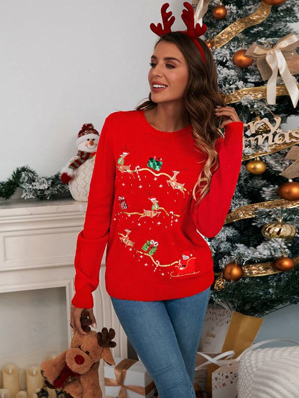 Women's Christmas Jacquard Sequin Pullover Sweater