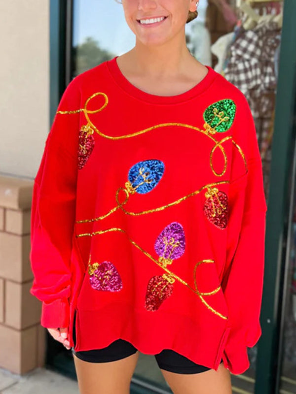 Women's Christmas Sequined Pullover Sweatshirt