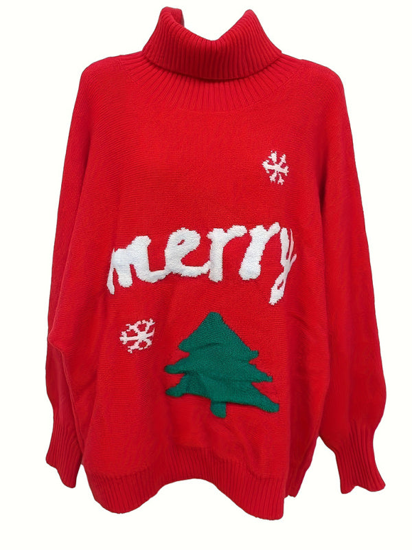 Women's Christmas casual bat sleeve letter knitted sweater