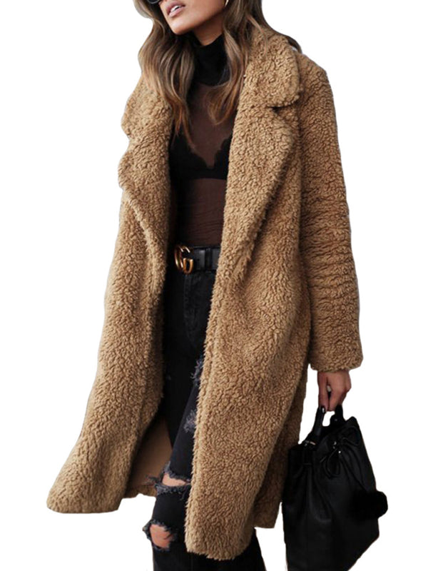 Women's Loose Long-Sleeve Lapel Plush Jacket