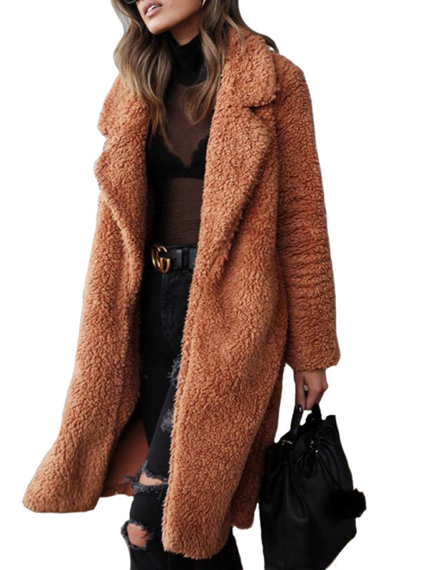 Women's Loose Long-Sleeve Lapel Plush Jacket