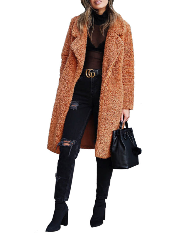 Women's Loose Long-Sleeve Lapel Plush Jacket