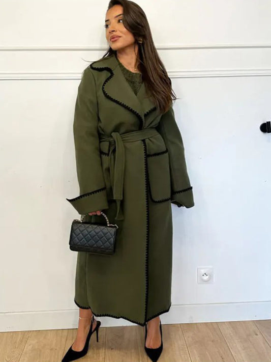 Lapel Woollen Lace-Up Coat