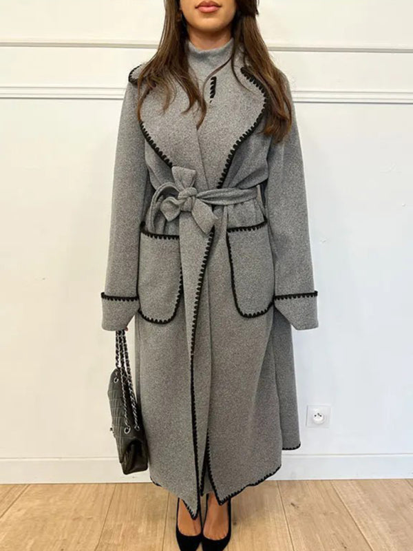 Lapel Woollen Lace-Up Coat