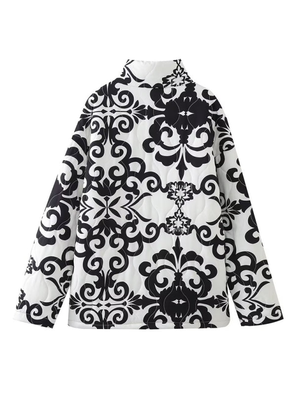 Women's Quilted Cotton Printed Loose Stand-Collar Padded Jacket