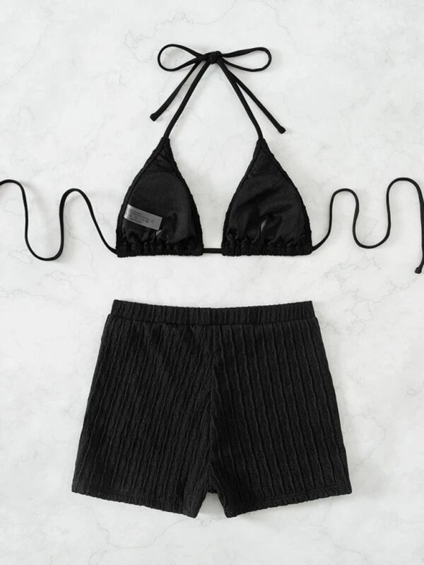 Lace-Up Textured Two-Piece Bikini