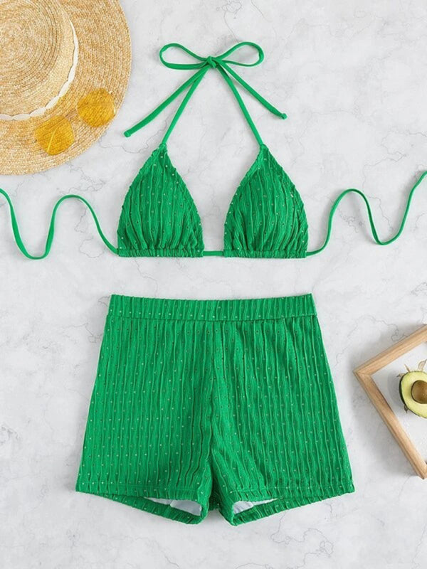 Lace-Up Textured Two-Piece Bikini