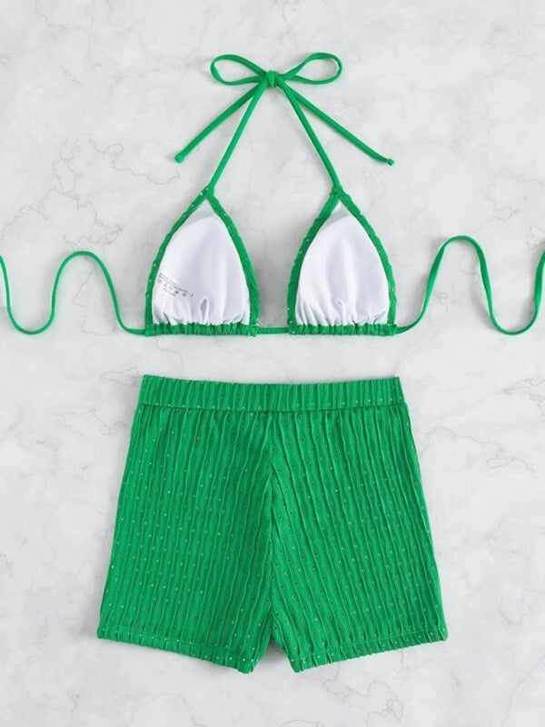 Lace-Up Textured Two-Piece Bikini