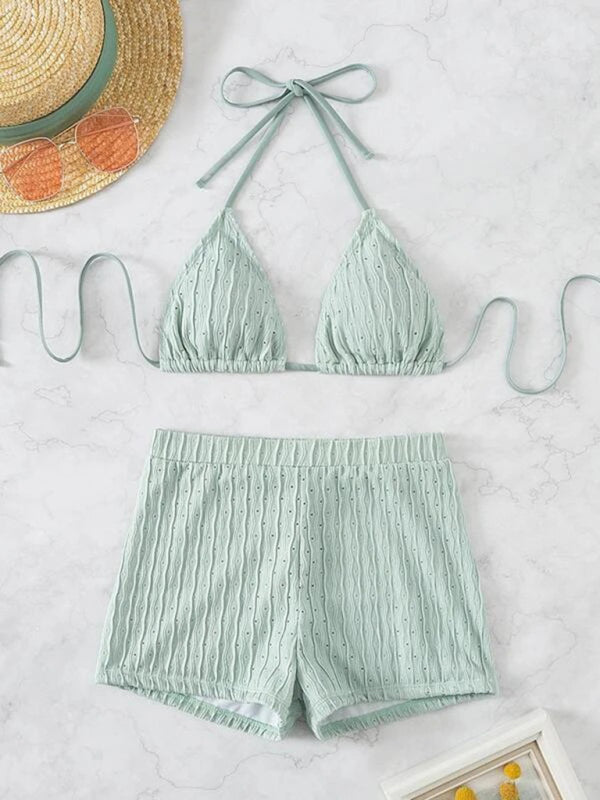 Lace-Up Textured Two-Piece Bikini