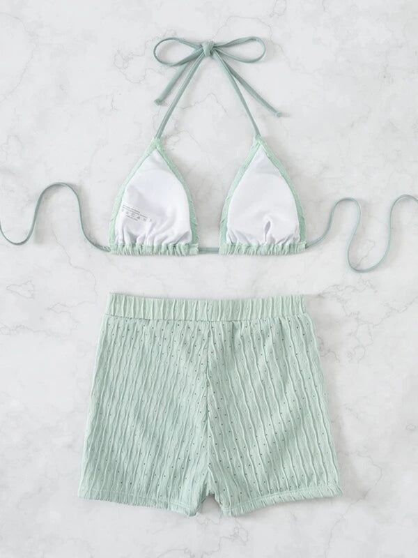 Lace-Up Textured Two-Piece Bikini