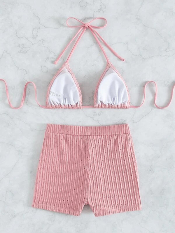 Lace-Up Textured Two-Piece Bikini