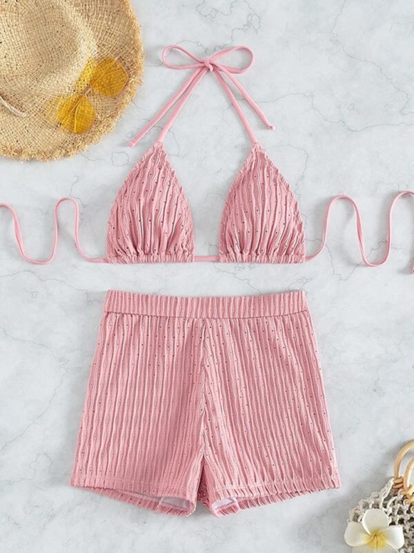 Lace-Up Textured Two-Piece Bikini