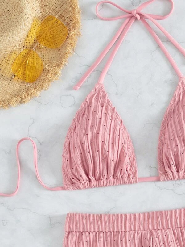 Lace-Up Textured Two-Piece Bikini