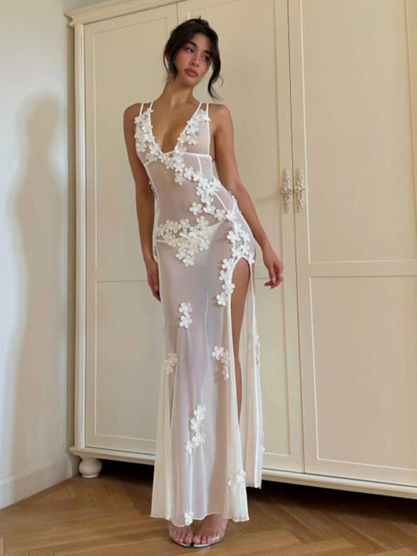 V-Neck Lace Splicing Sleeveless Dress