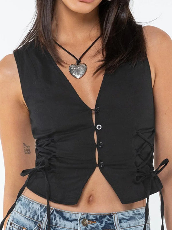 Women's Buttoned Lace-Up Casual Vest