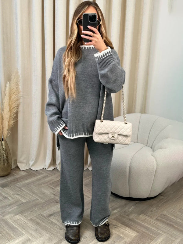 Two-Piece Pants + Crew Neck Sweater Set