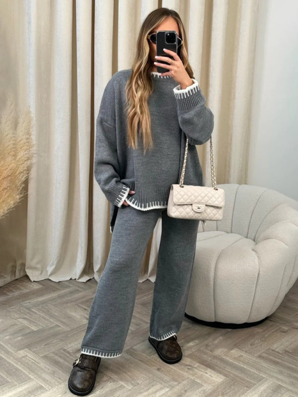 Two-Piece Pants + Crew Neck Sweater Set