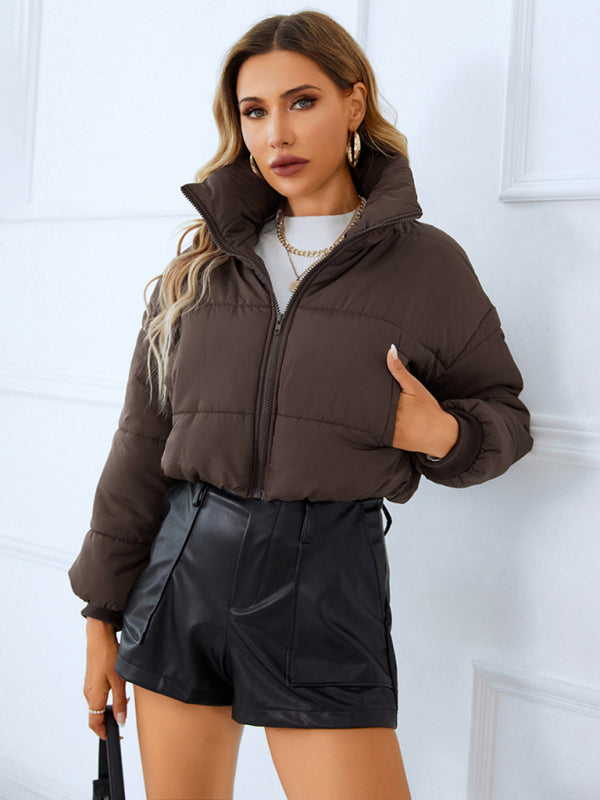 Women's Warm Stand -Collar Zipper Quilted Short Jacket