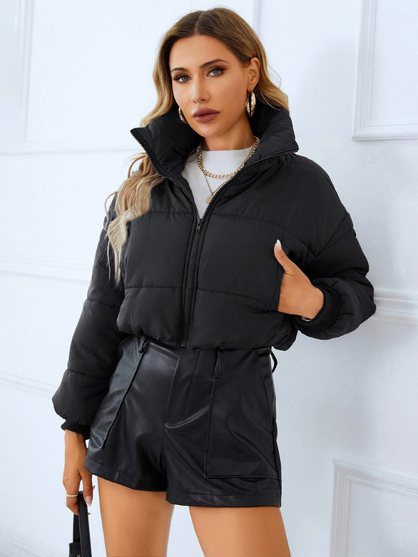 Women's Warm Stand -Collar Zipper Quilted Short Jacket