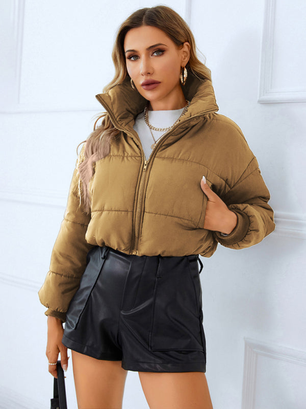 Women's Warm Stand -Collar Zipper Quilted Short Jacket