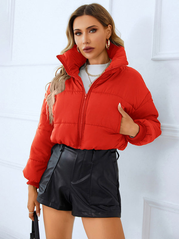 Women's Warm Stand -Collar Zipper Quilted Short Jacket