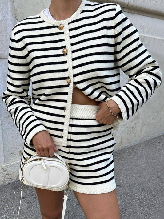 Women's Striped Cardigan + Shorts Outfit