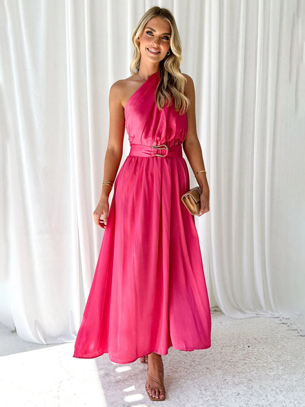 One-Shoulder Slim-Waist Strapless Backless Long Dress