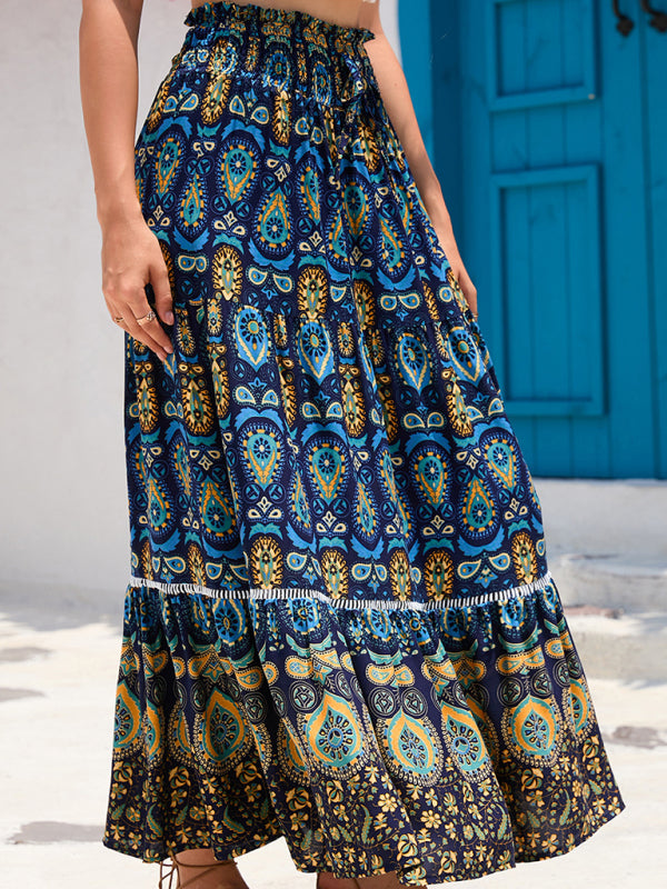 New Bohemian Hollow Printed Patchwork Skirt