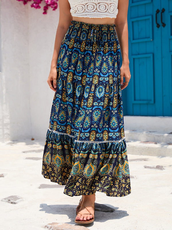 New Bohemian Hollow Printed Patchwork Skirt