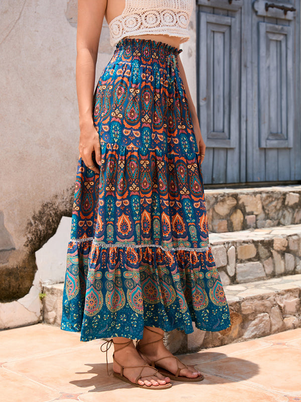 New Bohemian Hollow Printed Patchwork Skirt