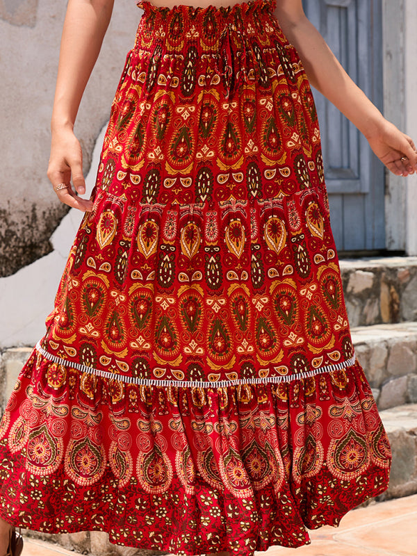 New Bohemian Hollow Printed Patchwork Skirt
