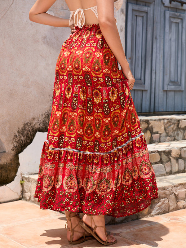 New Bohemian Hollow Printed Patchwork Skirt