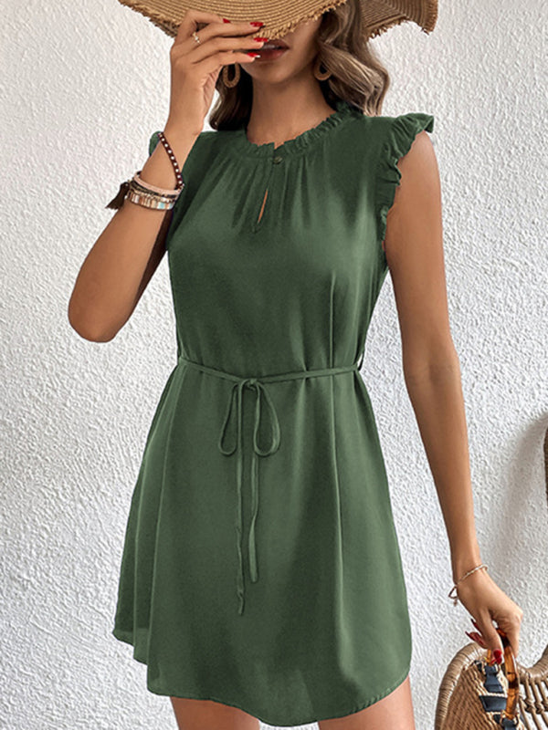 Feifei-Sleeve Solid-Colour Mini Dress