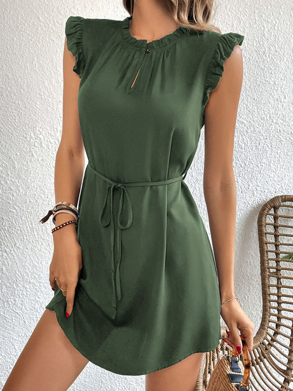 Feifei-Sleeve Solid-Colour Mini Dress