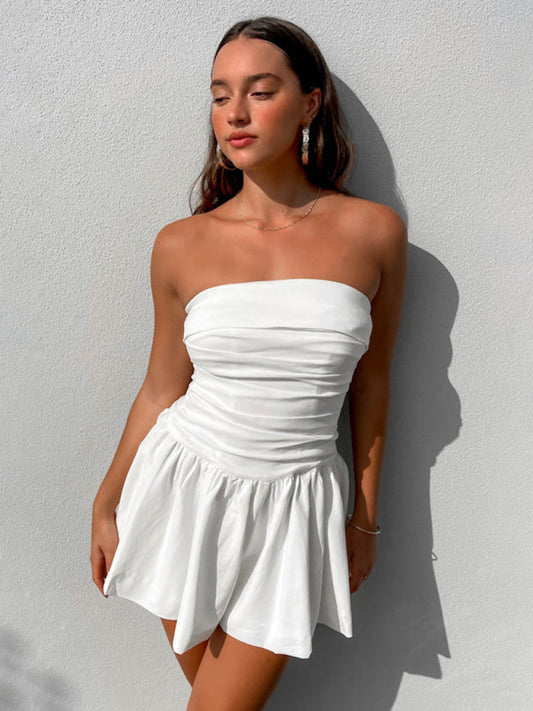 Pleated Strapless Mini Dress